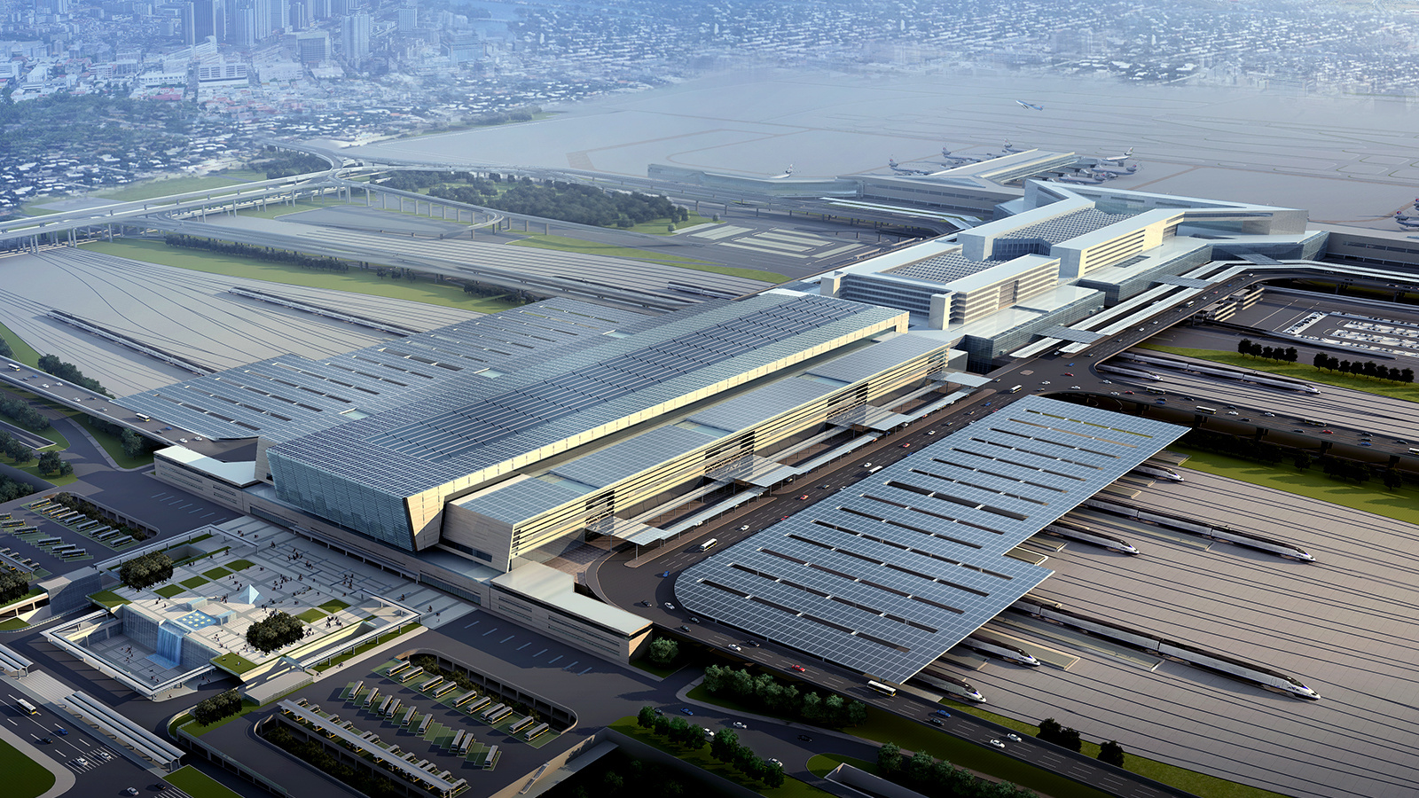 特变电工承建上海虹桥高速铁路客站6.6MWBIPV项目。